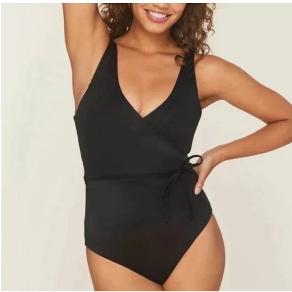 NWT Andie Swim Belmar One Piece Swimsuit Black Classic Cross Front Wrap Sz XS